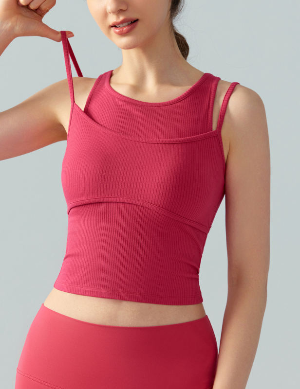 Rosy Ribbed Vintage Yoga Vest Active Tank Top
