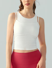 White Ribbed Vintage Yoga Vest Active Tank Top