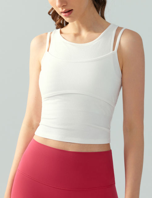 White Ribbed Vintage Yoga Vest Active Tank Top