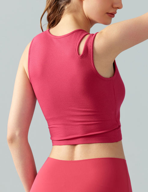 Red Ribbed Spliced Yoga Vest Active Tank Top