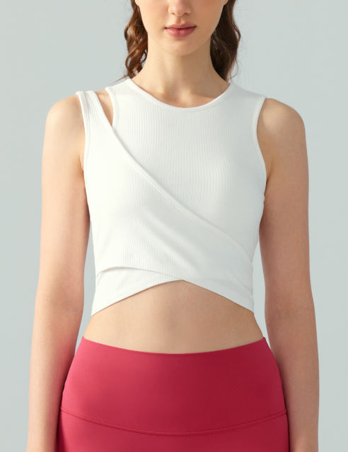 White Ribbed Spliced Yoga Vest Active Tank Top