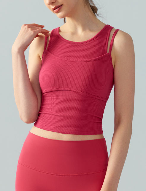 Rosy Ribbed Vintage Yoga Vest Active Tank Top