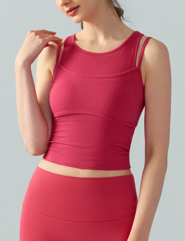 Rosy Ribbed Vintage Yoga Vest Active Tank Top