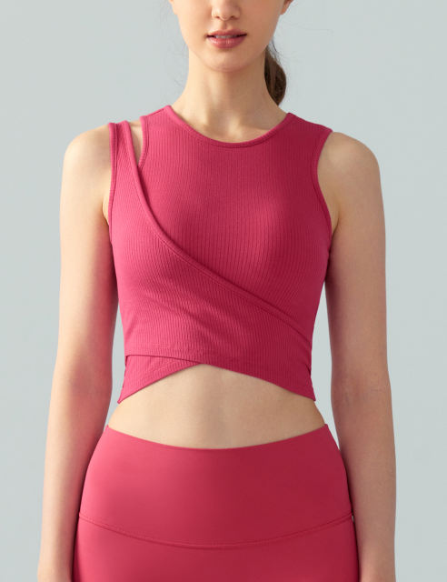 Red Ribbed Spliced Yoga Vest Active Tank Top