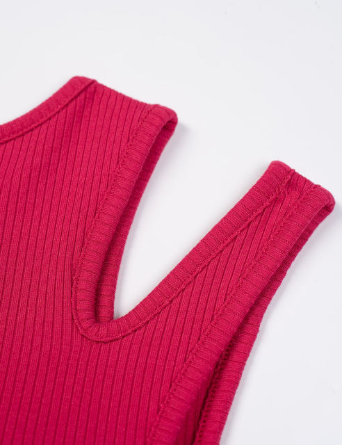 Red Ribbed Spliced Yoga Vest Active Tank Top