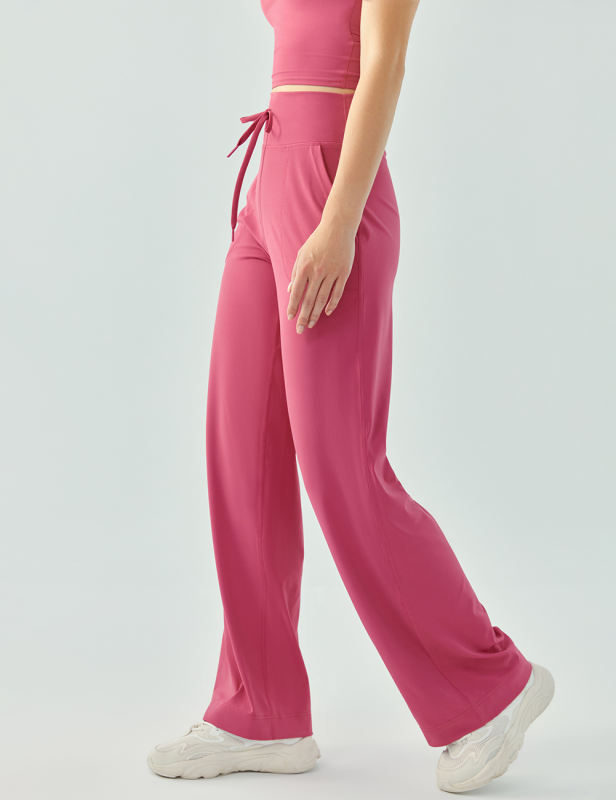 Pink Drawstring High Waist Active Pants