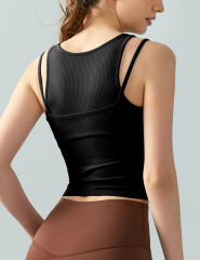 Black Ribbed Vintage Yoga Vest Active Tank Top