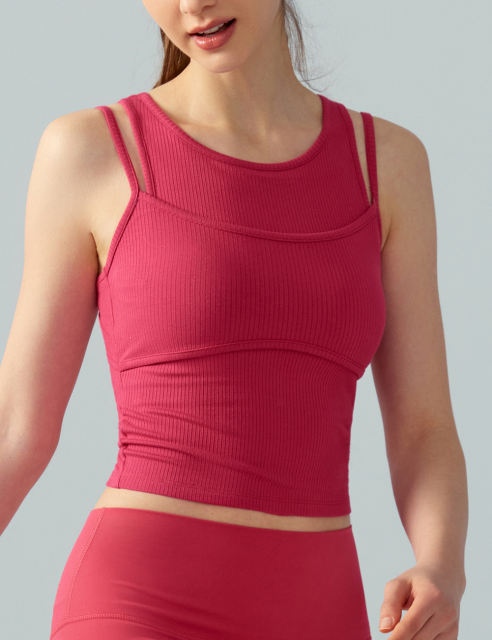 Rosy Ribbed Vintage Yoga Vest Active Tank Top