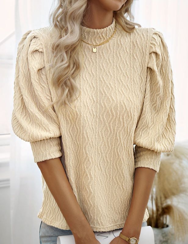 White Textured Knit Half Sleeve Blouse Top