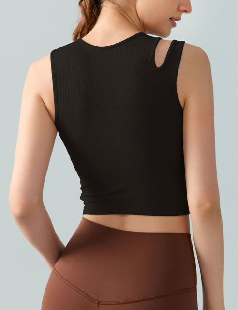 Black Ribbed Spliced Yoga Vest Active Tank Top