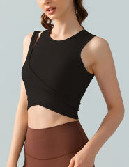 Black Ribbed Spliced Yoga Vest Active Tank Top