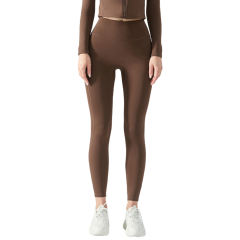 Coffee Solid Color Butt Lifting Fitness Legging