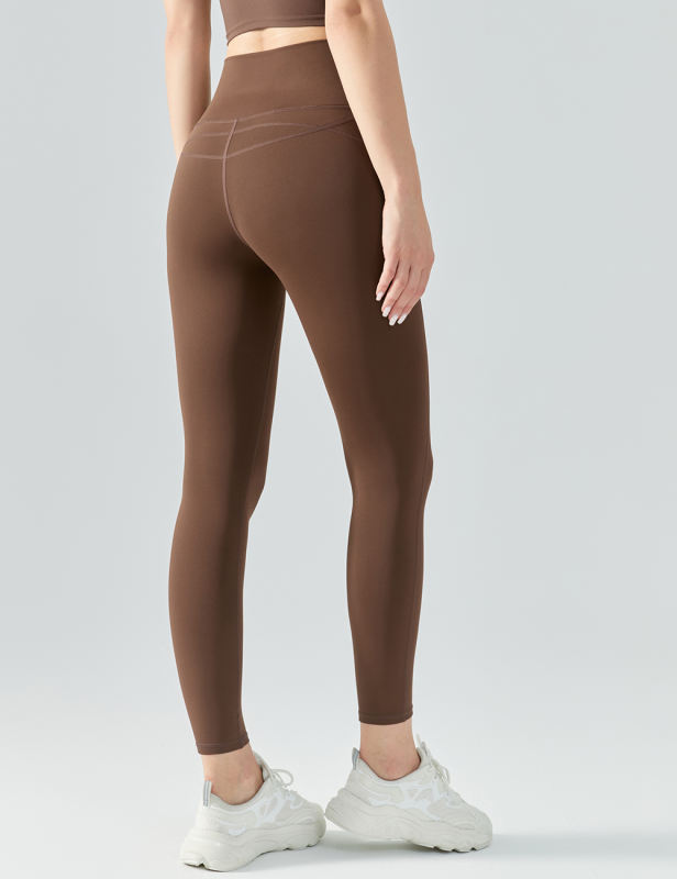 Coffee Solid Color Butt Lifting Fitness Legging