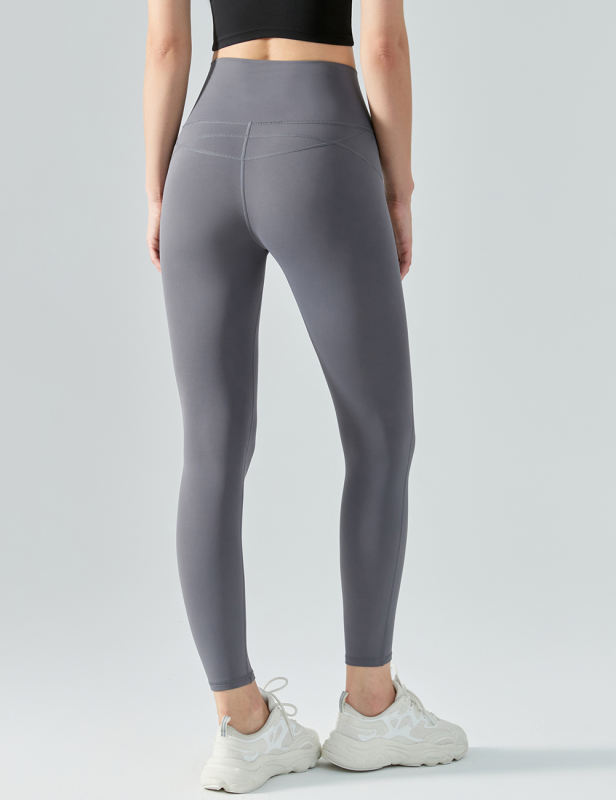 Gray Solid Color Butt Lifting Fitness Legging