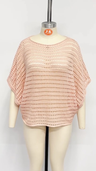 Pink Bat Sleeve Hollow-out Knit Top