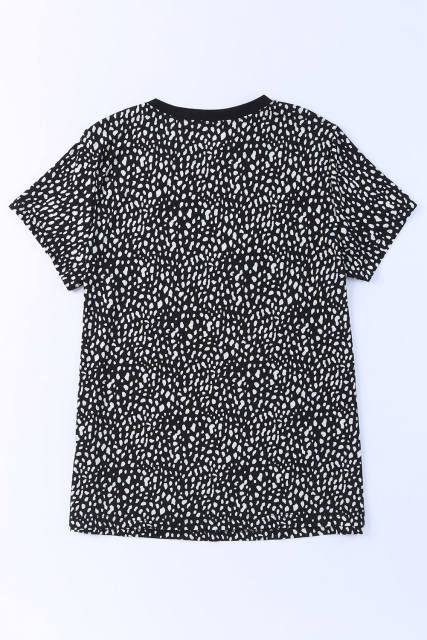 Black  Cheetah Print O-neck Short Sleeve T Shirt