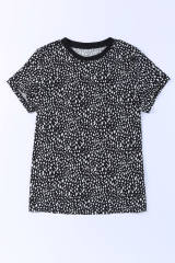 Black  Cheetah Print O-neck Short Sleeve T Shirt