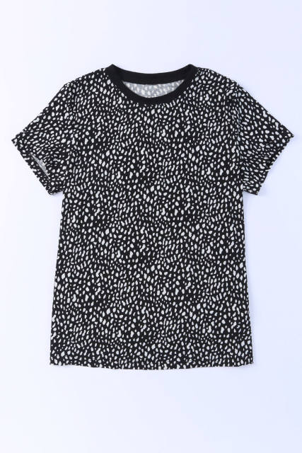Black  Cheetah Print O-neck Short Sleeve T Shirt