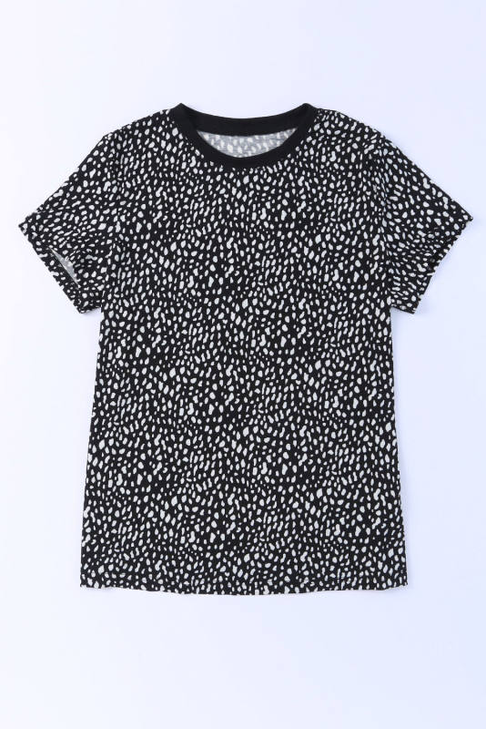 Black  Cheetah Print O-neck Short Sleeve T Shirt