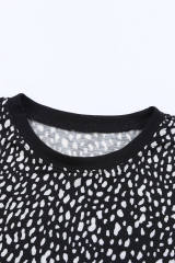 Black  Cheetah Print O-neck Short Sleeve T Shirt