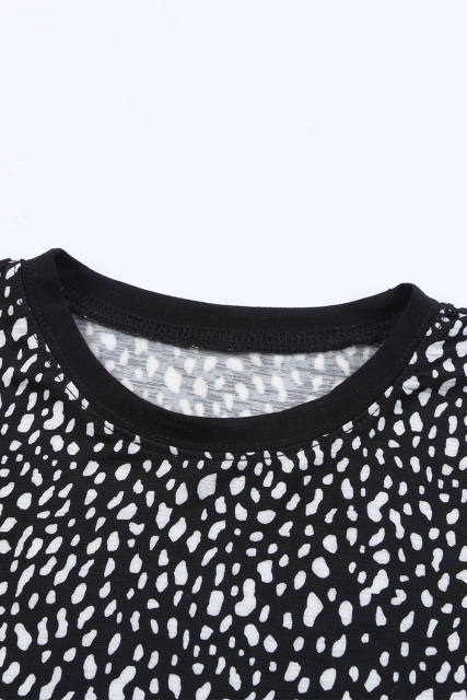 Black  Cheetah Print O-neck Short Sleeve T Shirt