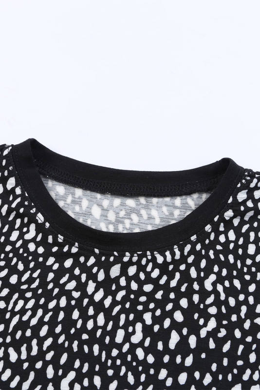 Black  Cheetah Print O-neck Short Sleeve T Shirt