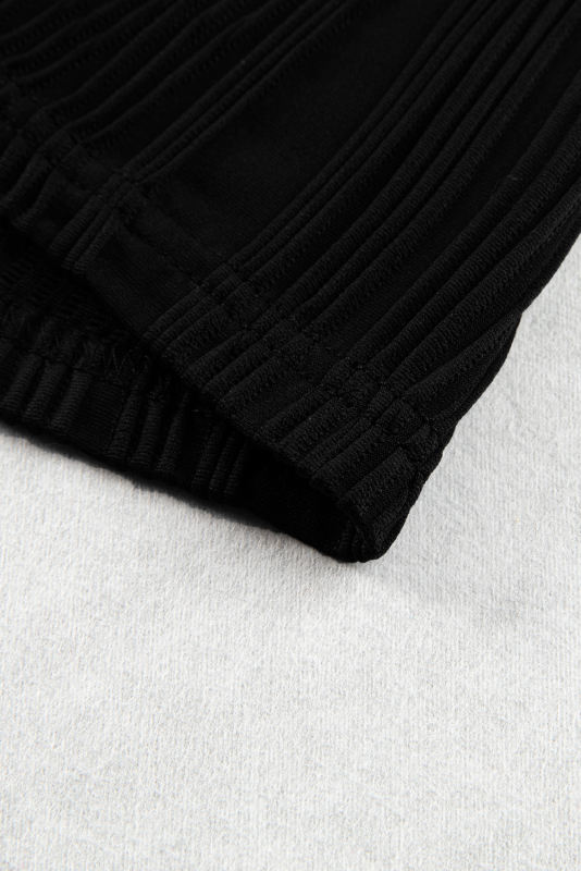 Black Wavy Texture Cap Sleeve Top