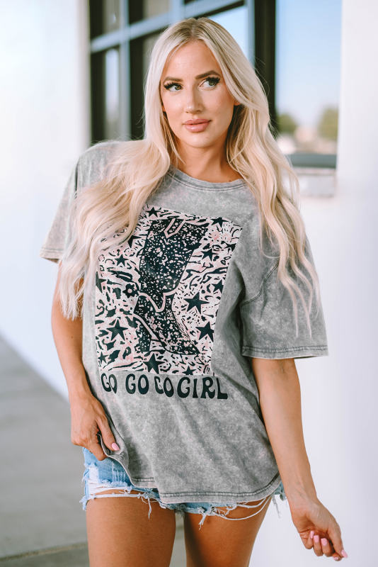 Gray Let's Go Girls Cowboy Boots Graphic Tee
