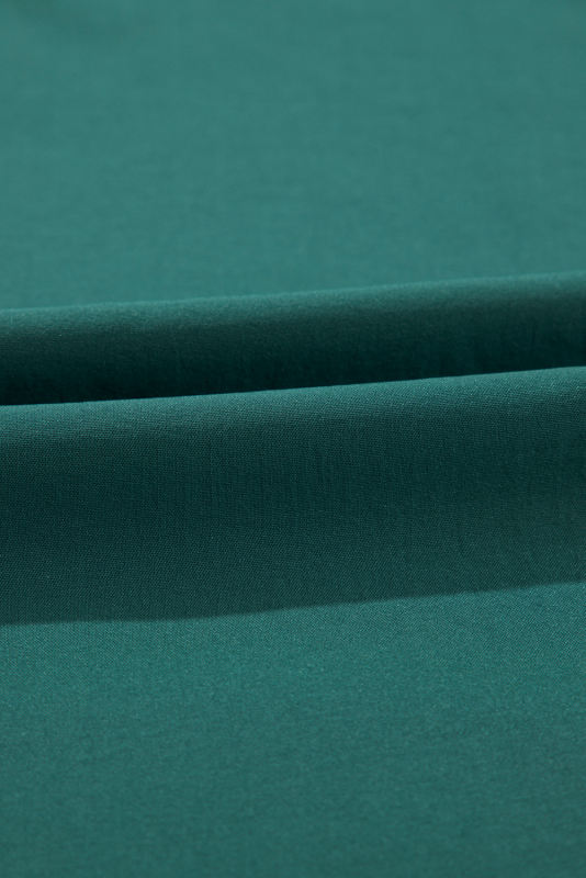 Blackish Green Solid Color V Neck Wrap Pleated Short Sleeve Maxi Dress