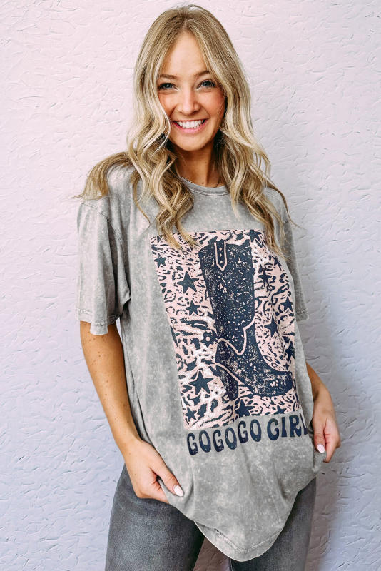 Gray Let's Go Girls Cowboy Boots Graphic Tee