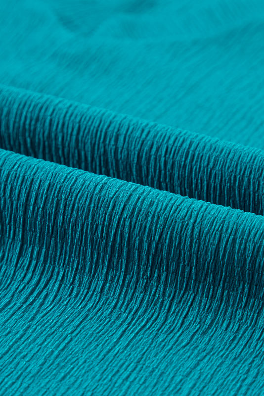 Blue Crinkled V Neck Wide Sleeve T-shirt