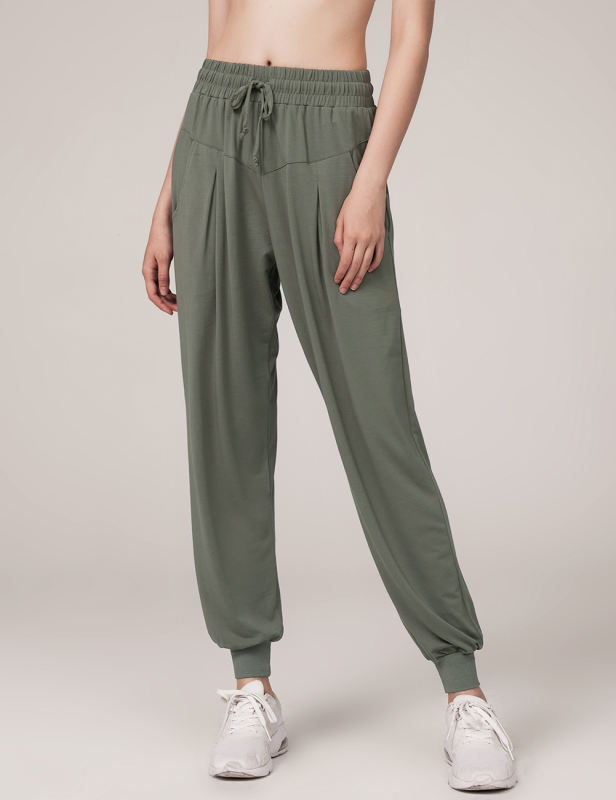 Green Loose Fit High Waist Pocket Yoga Pants