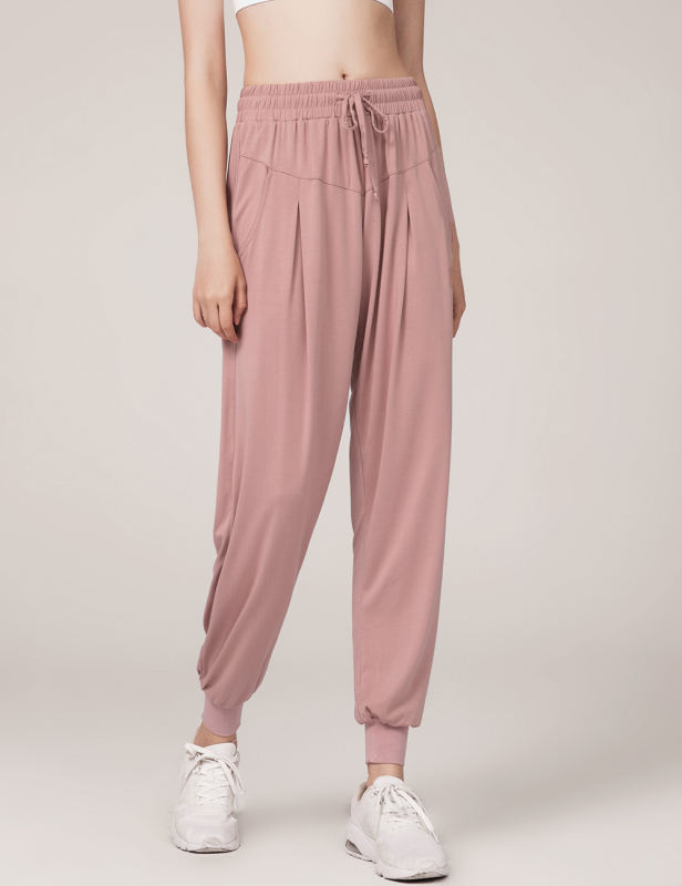 Pink Loose Fit High Waist Pocket Yoga Pants
