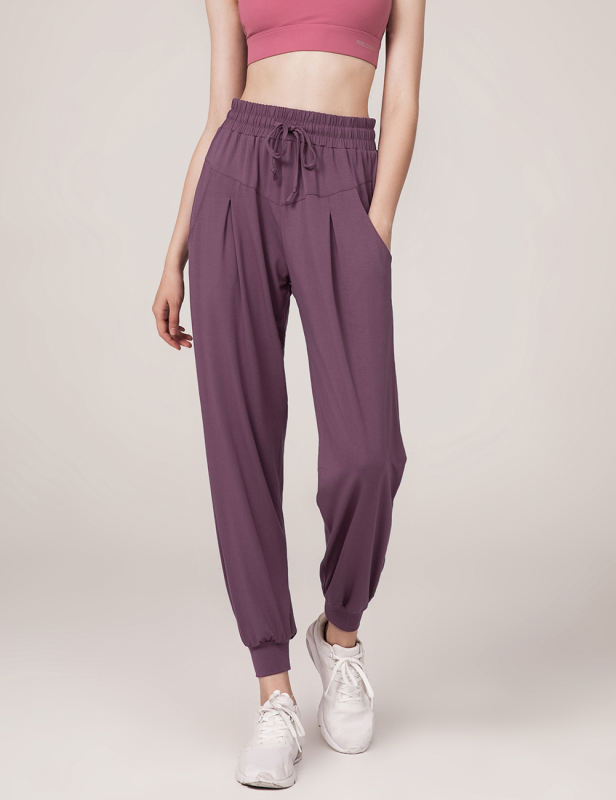 Purple Loose Fit High Waist Pocket Yoga Pants