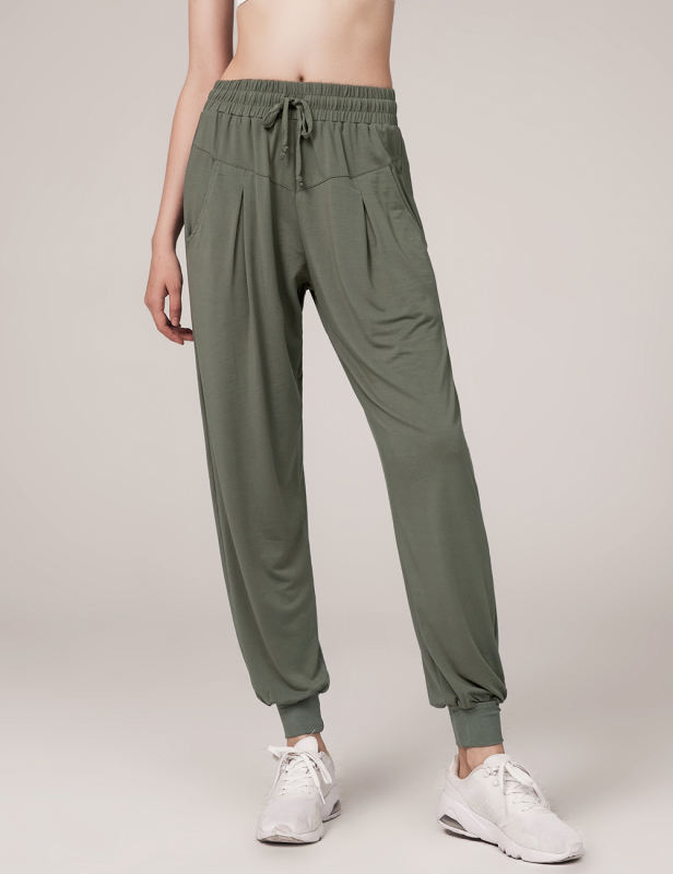Green Loose Fit High Waist Pocket Yoga Pants