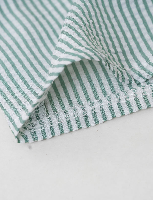 Green Stripe Print Contrast Lace Long Sleeve Shirt
