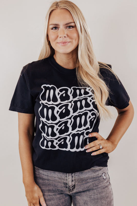 Black mama Letter Print Round Neck Casual T Shirt