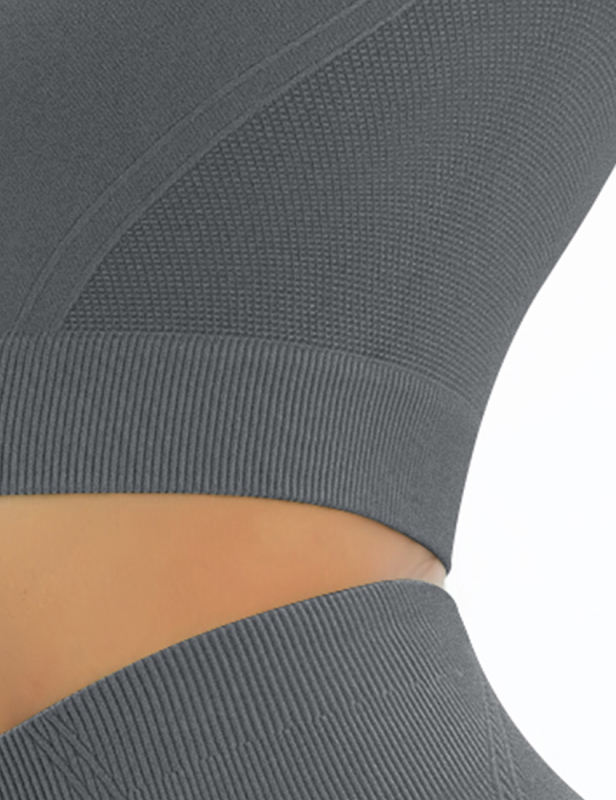 Grey Open Back Long Sleeve Top and Yoga Legging Sports Set
