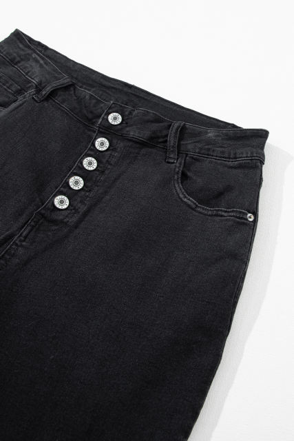 Black High Waist Button Front Flare Jeans
