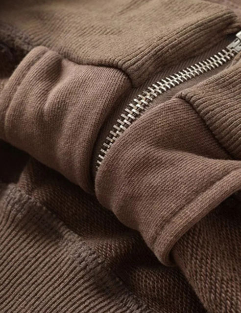 Coffee Zipper Front Crop Hoodie Jacket