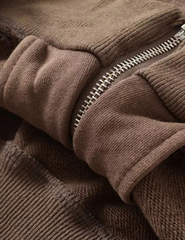 Coffee Zipper Front Crop Hoodie Jacket