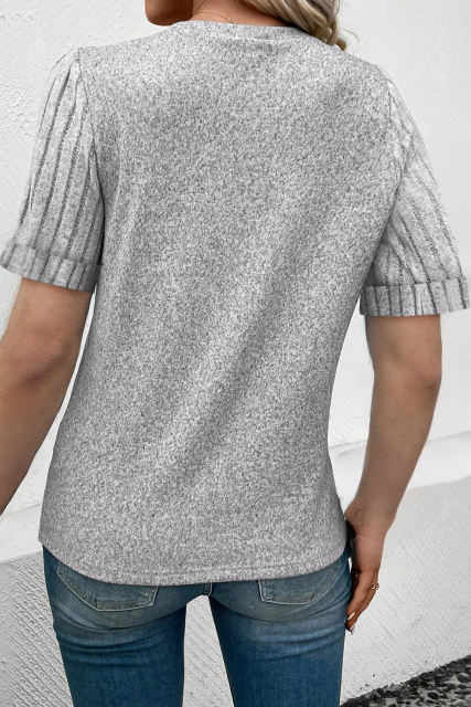 Gray Panel Rolled Short Sleeve Round Neck T Shirt