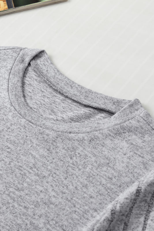 Gray Panel Rolled Short Sleeve Round Neck T Shirt