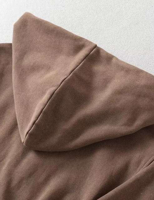 Coffee Zipper Front Crop Hoodie Jacket