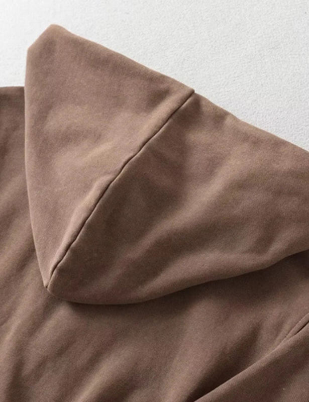 Coffee Zipper Front Crop Hoodie Jacket