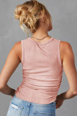 Pink Plain Ruched Side Slim Tank Top
