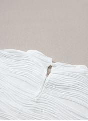 White Wavy Textured Mock Neck Cap Sleeve Top