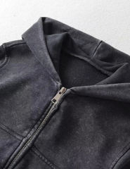 Black Zipper Front Crop Hoodie Jacket