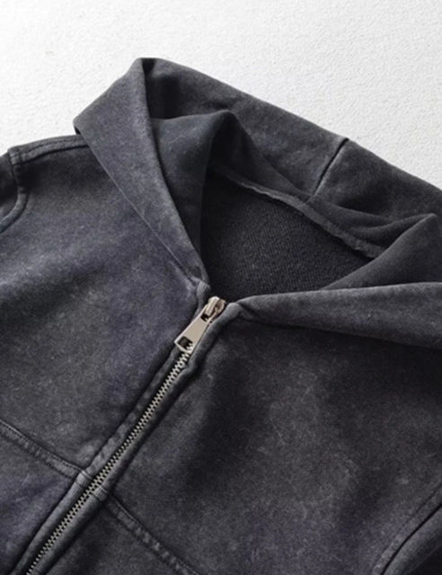 Black Zipper Front Crop Hoodie Jacket