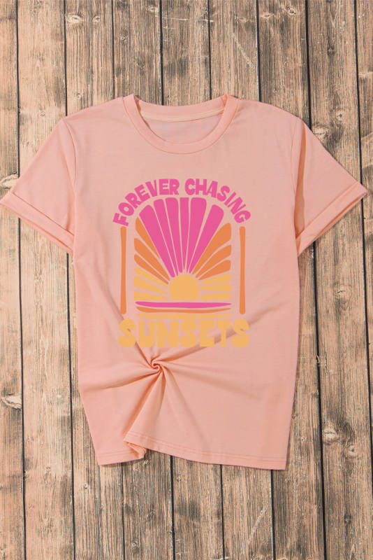 Pink FOREVER CHASING SUNSET Graphic T Shirt